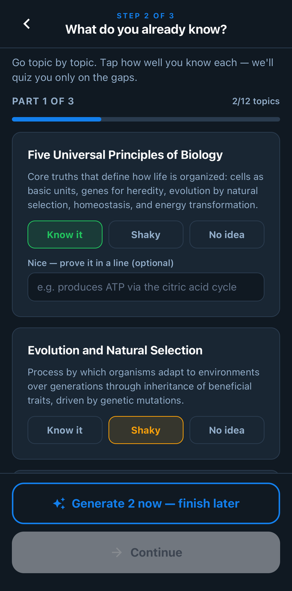 Brain dump screen