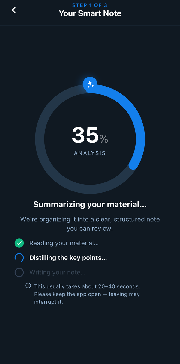 Upload material screen